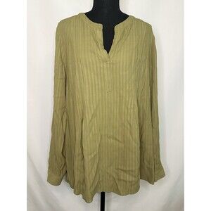J. Jill Pintucked‎ Pleated Green Split Neck Blouse Tunic Top Women's SMALL